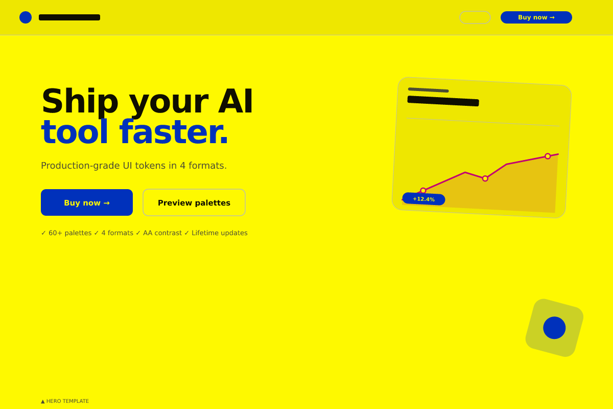 Y2K Cyber palette applied to a SaaS hero landing — electric yellow + cobalt + hot pink, real UI elements
