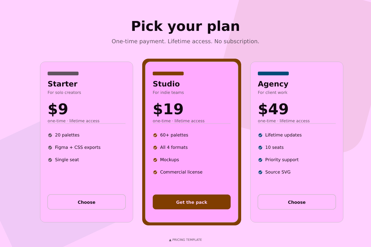 Memphis 90s Revival palette applied to pricing
