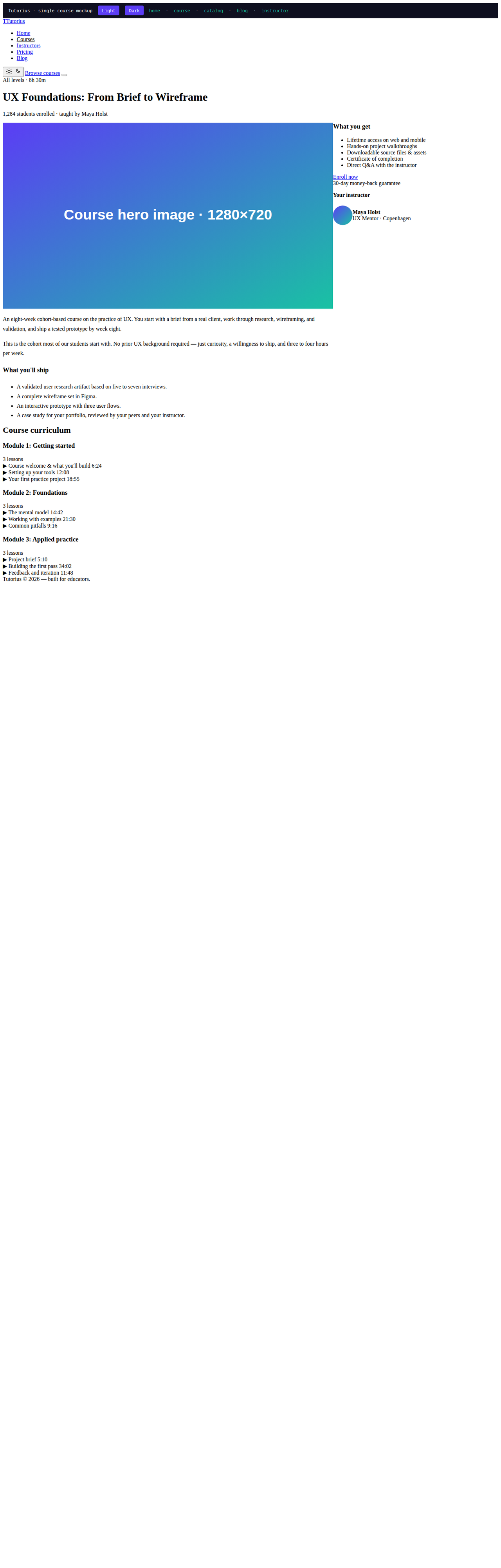 Tutorius single course page with curriculum