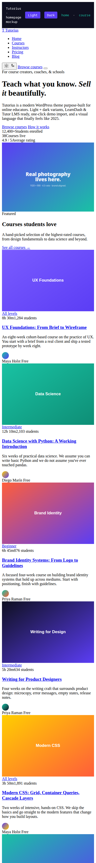Tutorius homepage on a mobile viewport