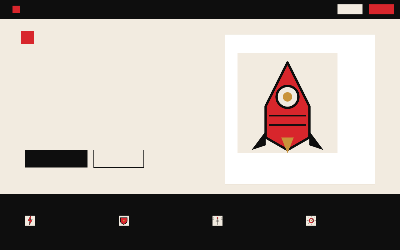 Marketing landing page with hero illustration and feature icons